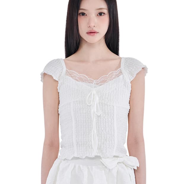 알키알카 Jacquard Gathered Top (Ivory)