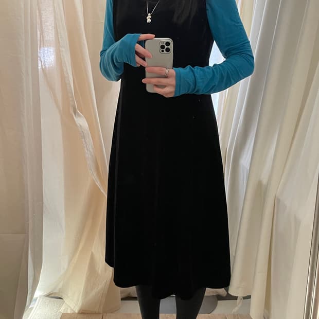 vintage black squre neck flare dress