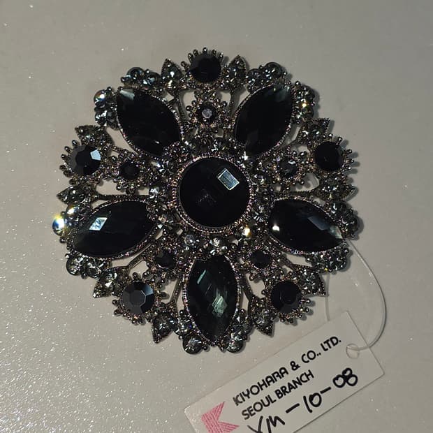 일본빈티지)키요하라 블랙 고딕 고전 큐빅 브로치&목걸이파츠