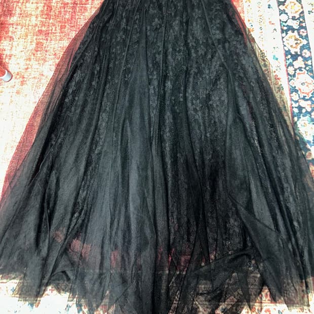 블랙 레이스 롱 샤 스커트