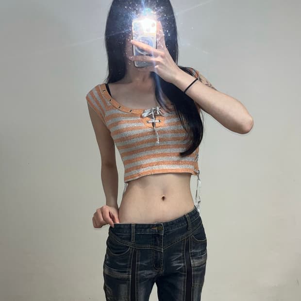 00‘s 스트라이프 레이스업 글리터 니트