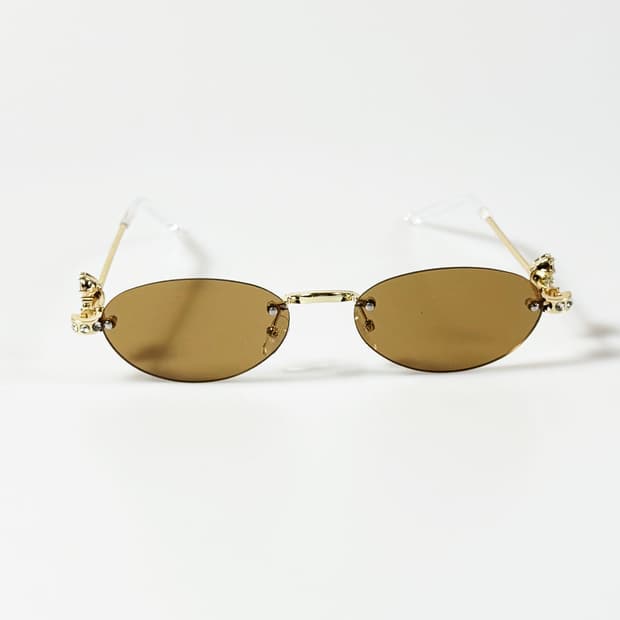 90s 무테 오벌 골드 메탈 프레임 빈티지 틴트 선글라스