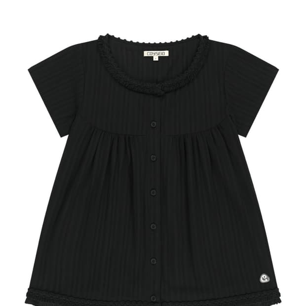 코이세이오 프린지 셔링 블라우스 블랙 1