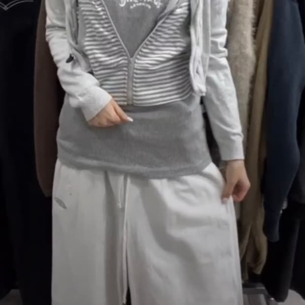 그레이 데일리펑크 와투케 선가든 상의셋 스트라이프후드집업