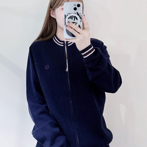 프레드페리 네이비 스몰로고 니트집업