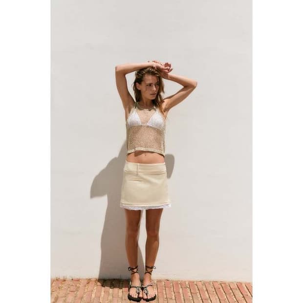 자라 콘트라스트 미니 스커트 LIGHT BEIGE