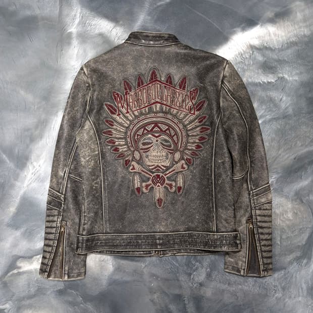 마르보보 클래식 스컬 인디언 레더 바이커 자켓 M 할인
