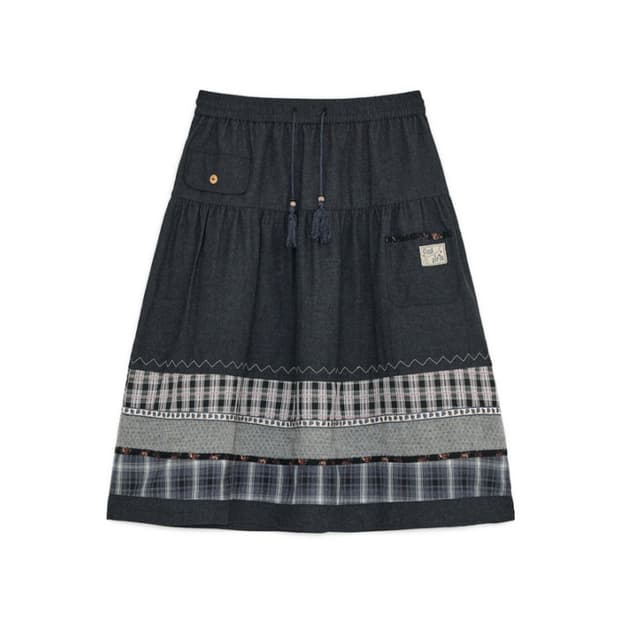 허그유어스킨 빈티지 패턴 미디 스커트