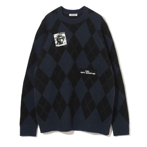 언더커버 아가일 니트 블랙/네이비 