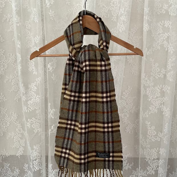 F) 버버리 빈티지 체크 램스울 머플러 카키