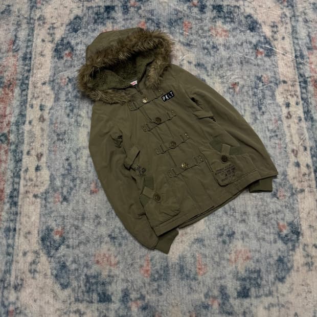 Pink latte 00s y2k millitary fur jacket