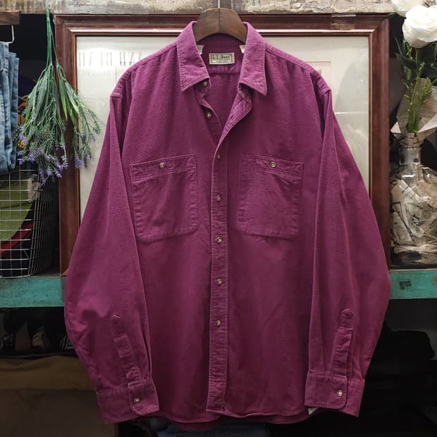 90s 엘엘빈 워크셔츠 헤비코튼 투포켓 샤모아 셔츠 퍼플 라이트 L