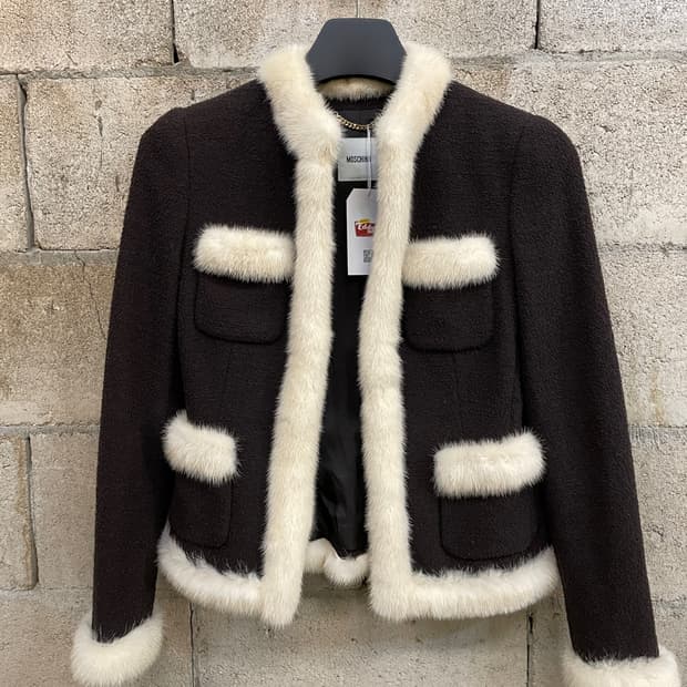모스키노 트위드 퍼 자켓