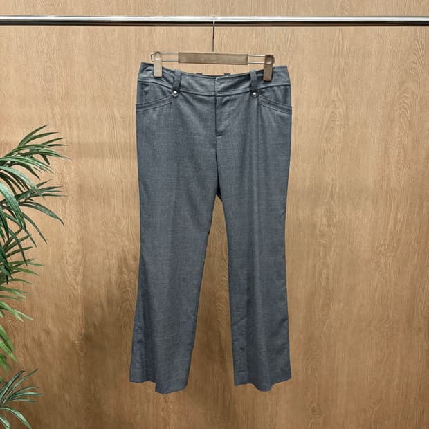 꾸레쥬 슬랙스 팬츠 지퍼 플라이 버튼 클로징 벨트 고리 디테일 딥그레이