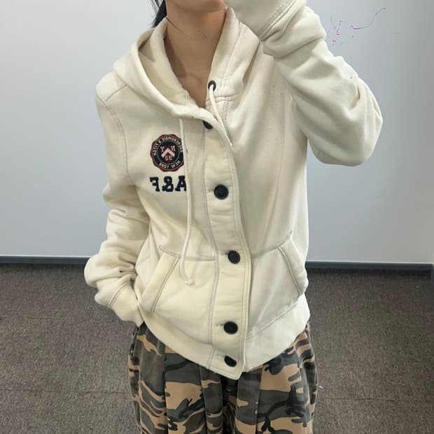 Abercrombie 아베크롬비 버튼업 아이보리 기모 후드집업