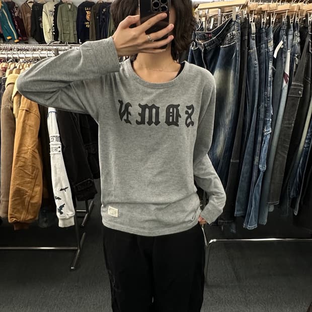 L)Japanese vintage 레터링 프린팅 그레이 롱슬리브