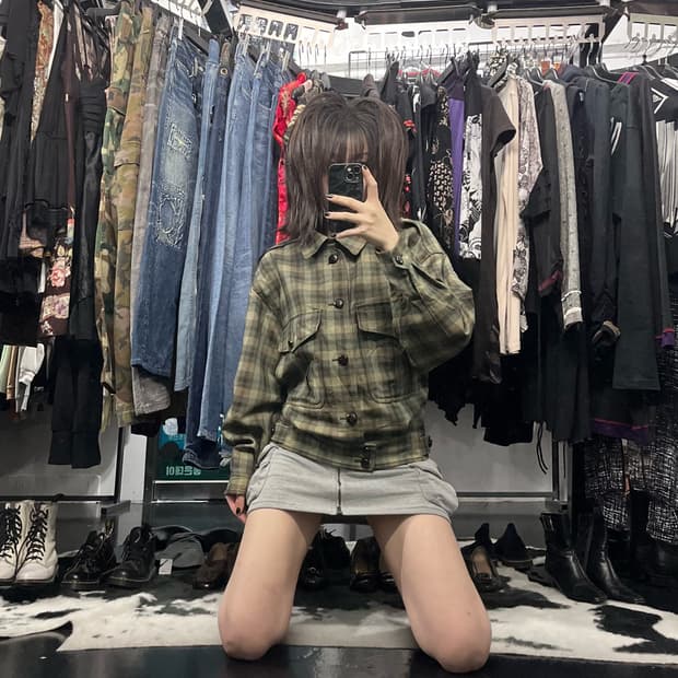 인터메조 체크 크롭 자켓