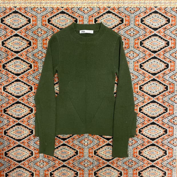 자라 카키 골지 슬림 니트 여성S