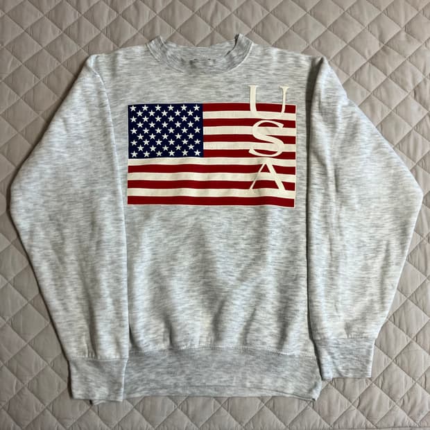 빈티지 USA 90s H.L. 밀러골드 50/50 성조기 스웻셔츠 M