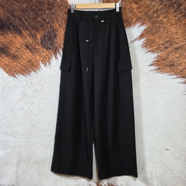 반밴딩 카고 포켓 슬렉스 와이드 팬츠