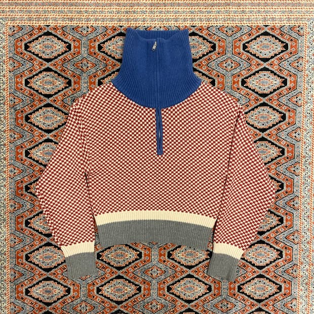 플래그 멀티컬러 반집업 크롭 니트 여성FREE