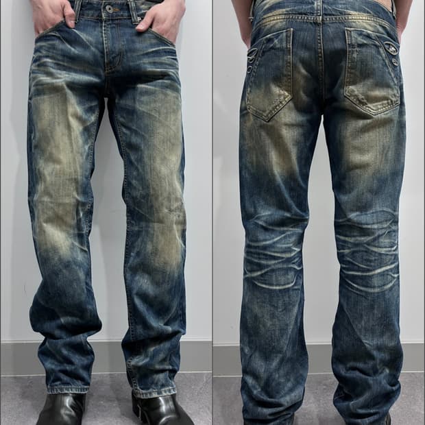 하드 워시드 데님 팬츠