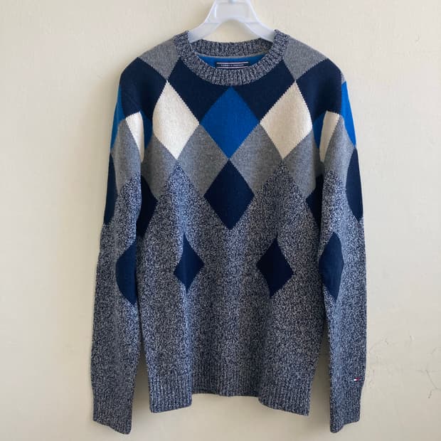 타미힐피거 아가일 우리 니트 스웨터 