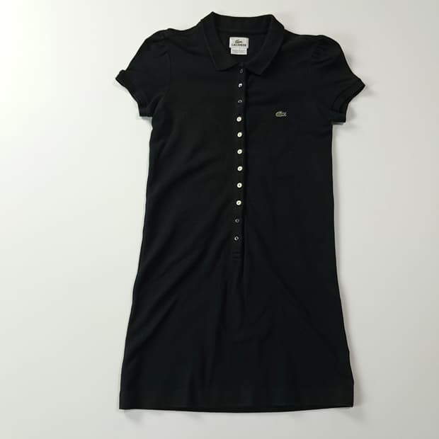 CJ629 XS 라코스테 퍼프소매 9버튼 블랙 반팔 원피스