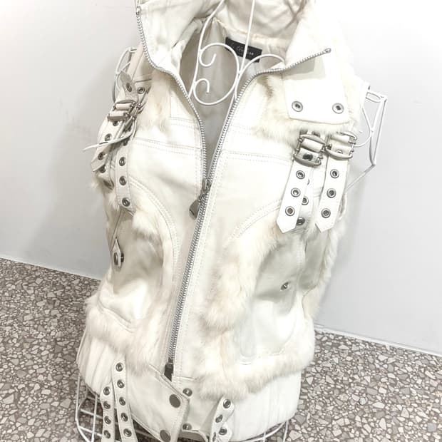 rabbit fur Ivory buckle vest