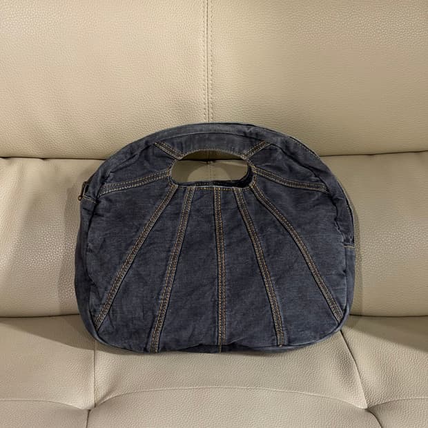 stitch detail denim panel hand bag