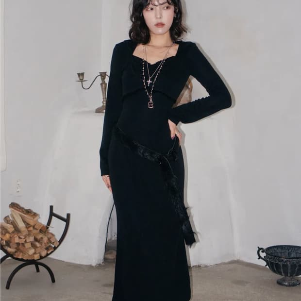 미미몽드 레이스 후디 원피스 블랙 / 연말룩 추천