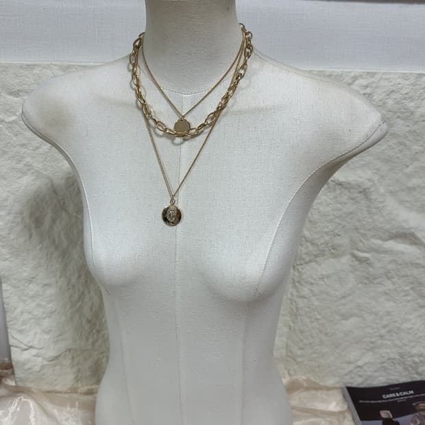 빈티지 쿠바체인 3층 레이어드 목걸이