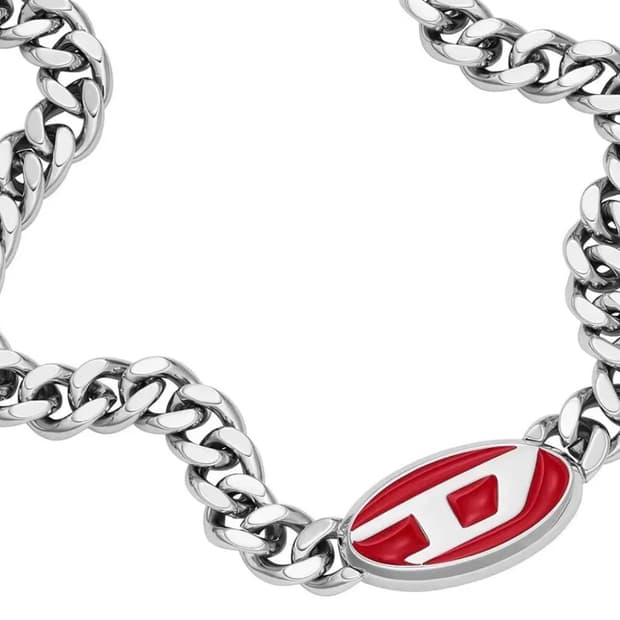 Diesel 디젤 레드 에나멜 로고 체인 목걸이