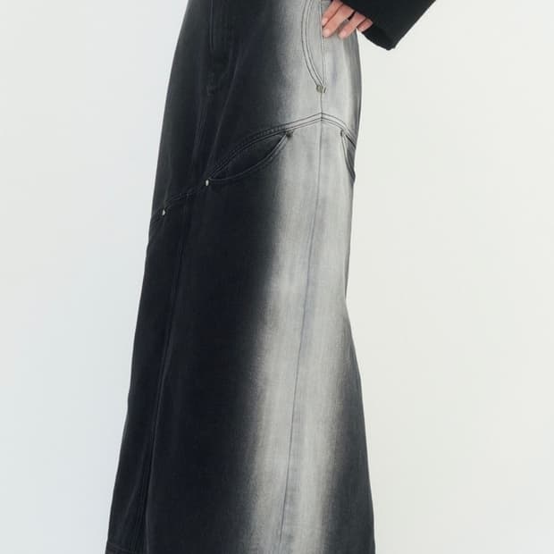 트리밍버드 커브드 포켓 컷 데님 스커트 치마 