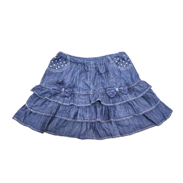 갸루 리본 캉캉 청 데님 프릴 리본 치마바지