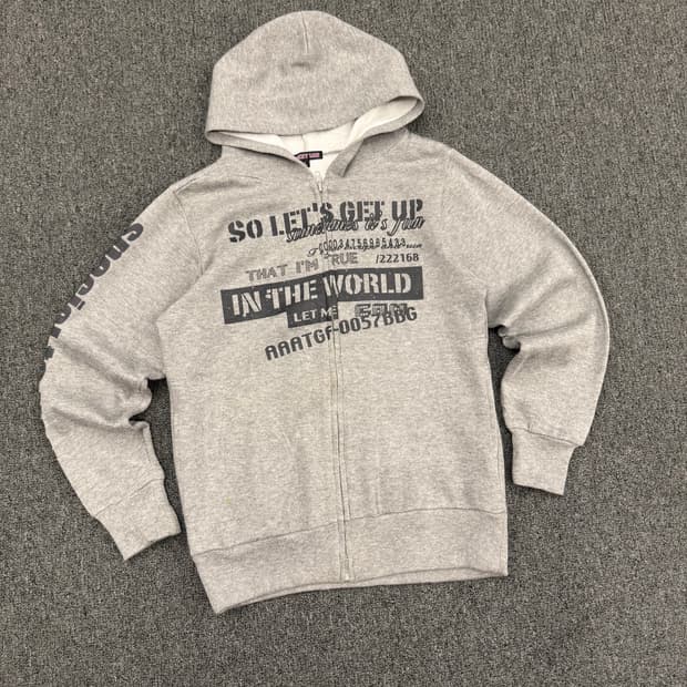 L)Honey bee 빈티지 프린팅 그레이 후드집업