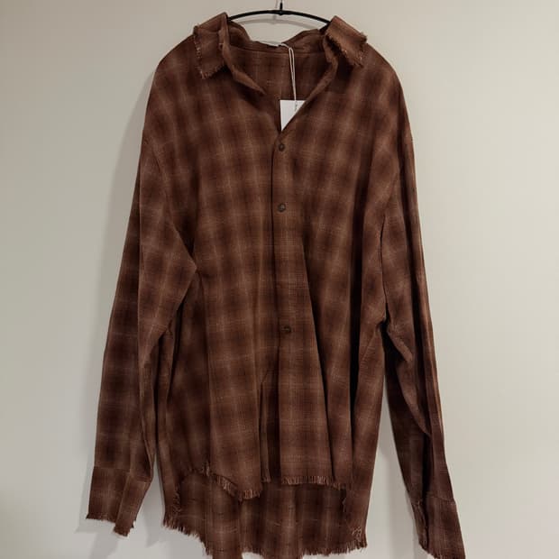 슬로우애시드 컷 오프 그런지 체크 셔츠 브라운