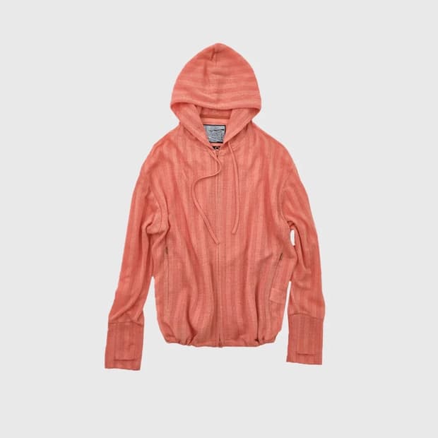 999 휴머니티 자카드 스트라이프 후디드 복서 집업 (오렌지)