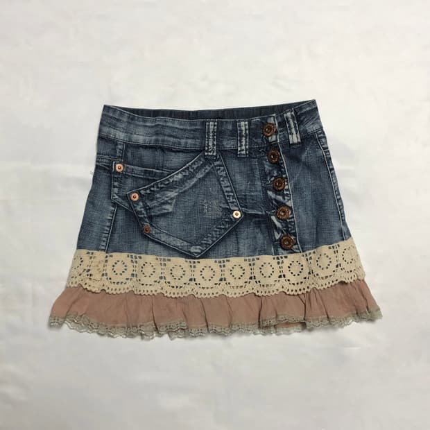 레이스 레이어드 데님 스커트 morgan