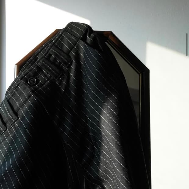 워드로브41 와이드 워크 팬츠 (울 스트라이프 블랙) L