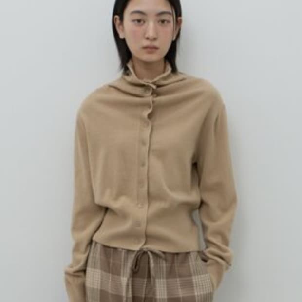 gbh 지비에이치 메리노 울 하이넥 가디건 베이지