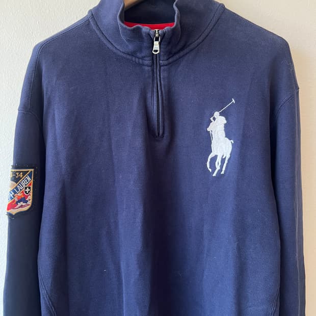 폴로랄프로렌 남성 네이비 빅포니 반집업티셔츠 긴팔티셔츠