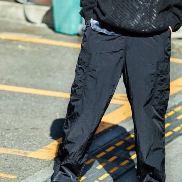 프릭스스토어 와이드 래그 나일론 카고팬츠 블랙 L