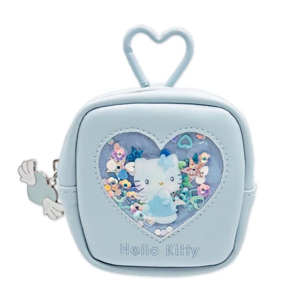 헬로키티 엔젤 하늘색 파우치 하트 카라비너