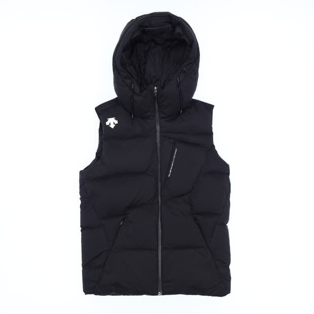 85 데상트 덕다운 후드 패딩 조끼 블랙 N7346