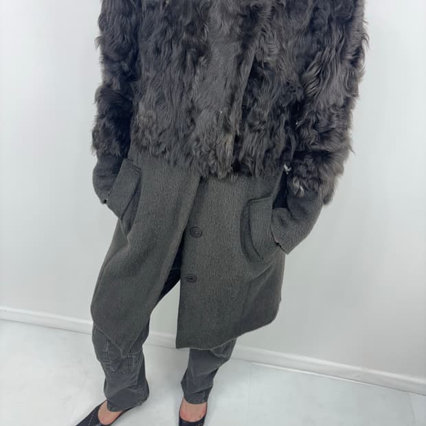 FUR MIXED WOOL HALF COAT