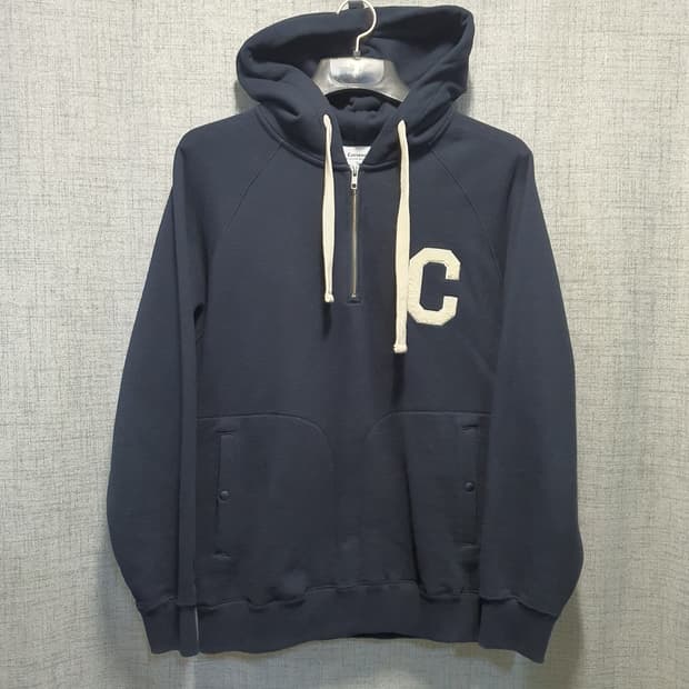 커버낫 C로고 네이비 반집업 후드티 