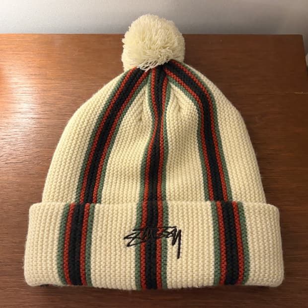 스투시 Stussy 스트라이프 폼 비니 에크루 방울비니