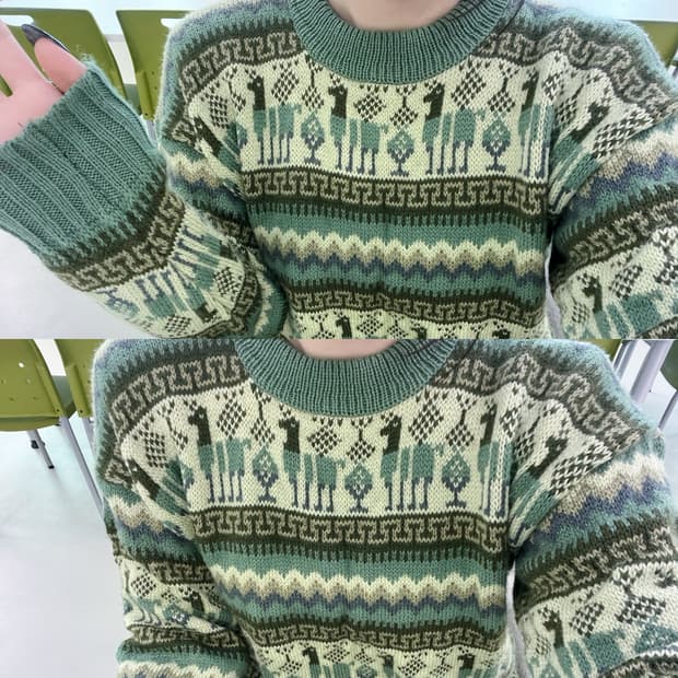 빈티지 노르딕 모리 니트 스웨터 그린