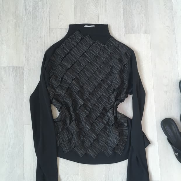 jpn vintage khaki stripe frill pullover